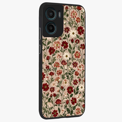 Biege Flower With Leaf Glass Case upright view showcasing delicate beige flower illustration with clean botanical style.