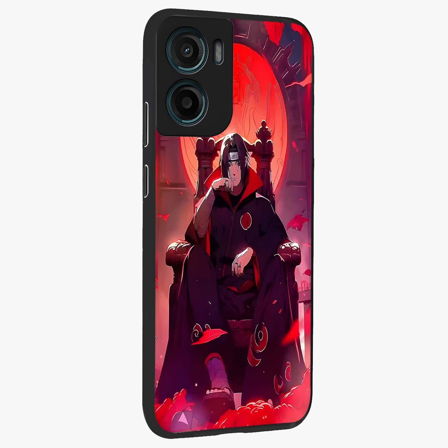 Blood Moon Sovereign Glass Case upright view showcasing powerful moon inspired artwork with cosmic aesthetic style.
