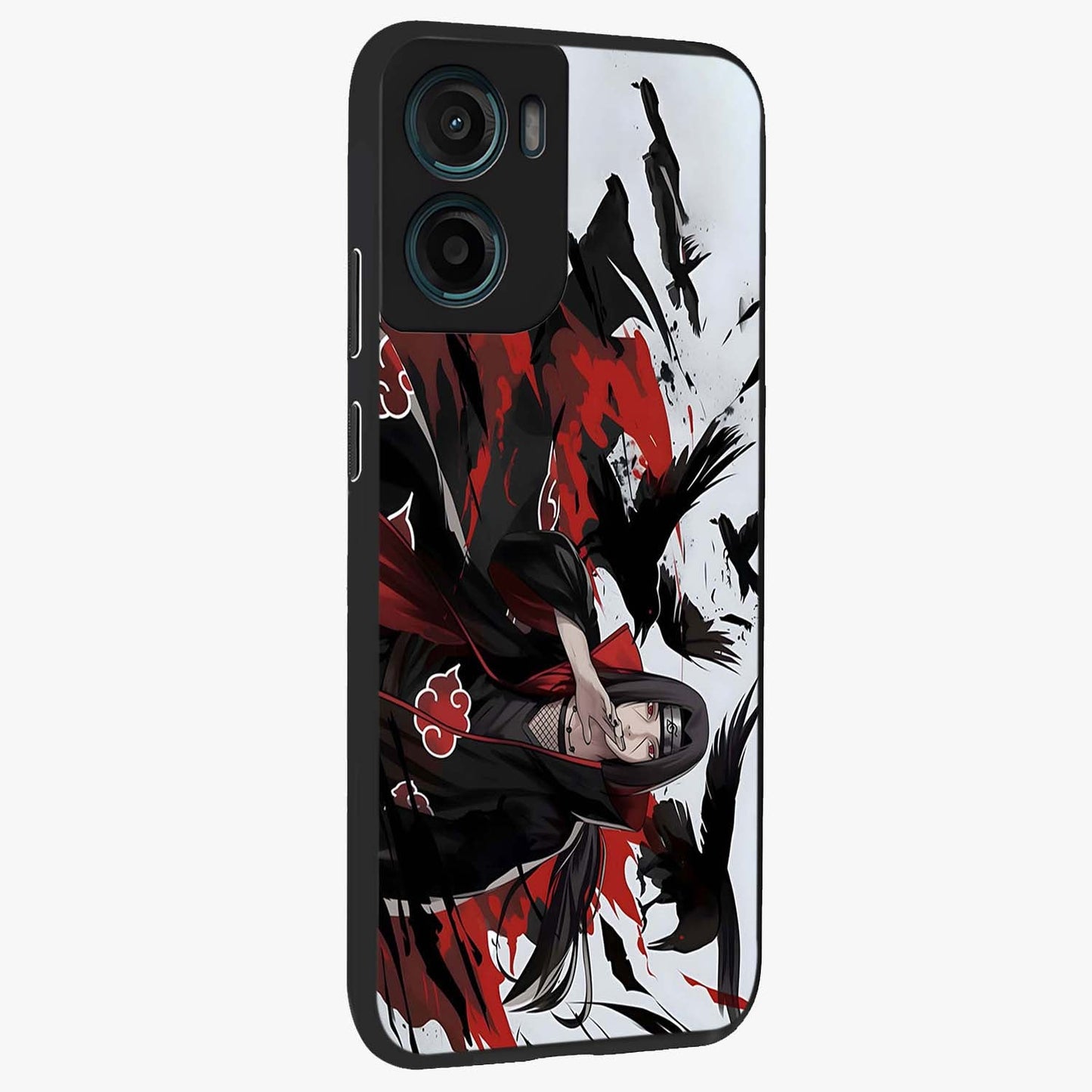 Crimson Crow Illusion Glass Case upright view showcasing striking crow illusion artwork with intense crimson theme.