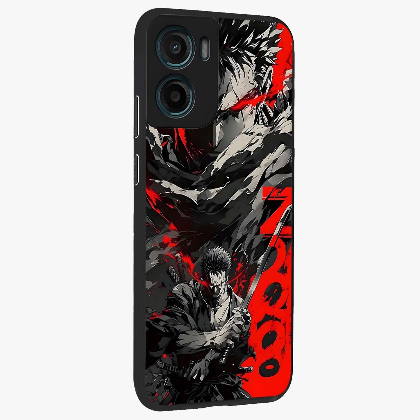 Demon Sword Resolve Glass Case upright view showcasing dramatic warrior artwork with intense battle theme.