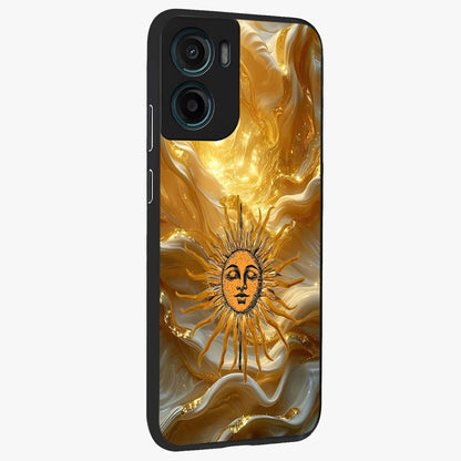Eternal Golden Glow Glass Case upright view showcasing luminous golden artwork with luxurious visual theme.