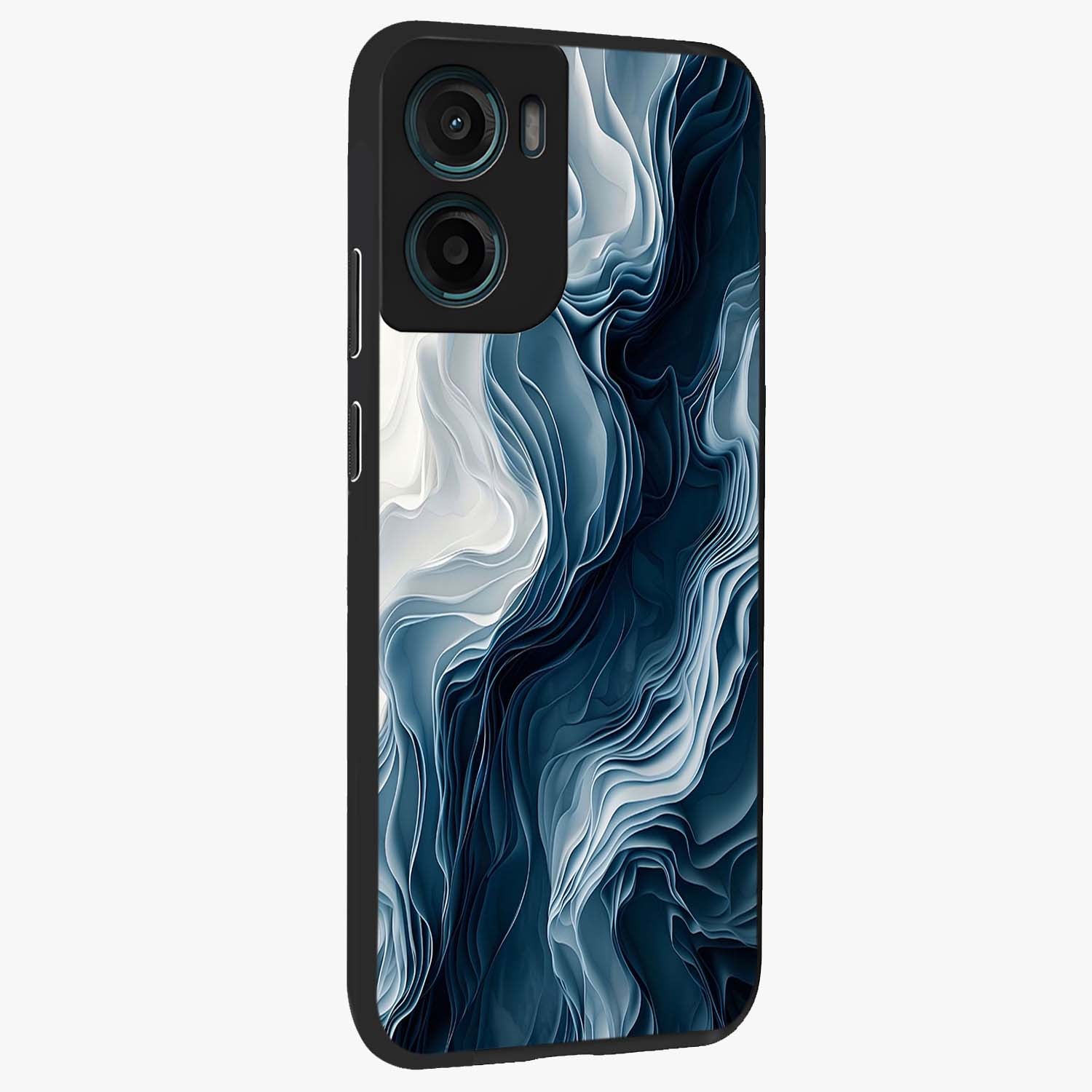Ethereal Paper Marble Glass Case upright view showcasing smooth marble artwork with refined minimalist theme.