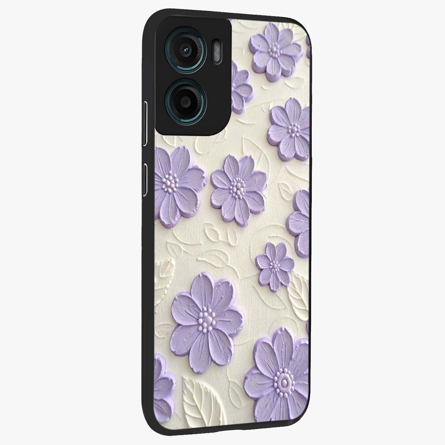 Floral Wall Art With Purple Flowers Glass Case upright view showcasing elegant purple flower artwork with decorative floral theme.