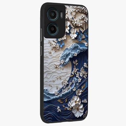 Floral Wave Origami Glass Case upright view showcasing creative floral origami artwork with artistic decorative theme.