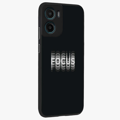 Focus Mode On Glass Case upright view showcasing strong typography statement with sleek motivational theme.