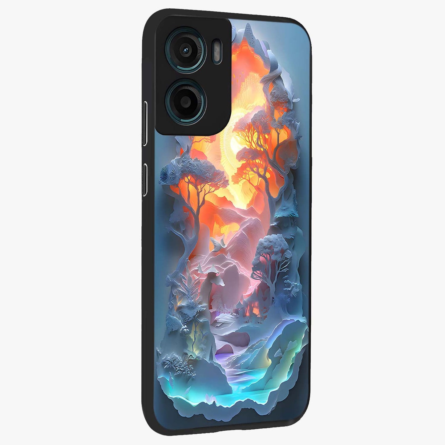 Glow Forest Portal Glass Case upright view showcasing enchanted forest portal artwork with fantasy nature theme.