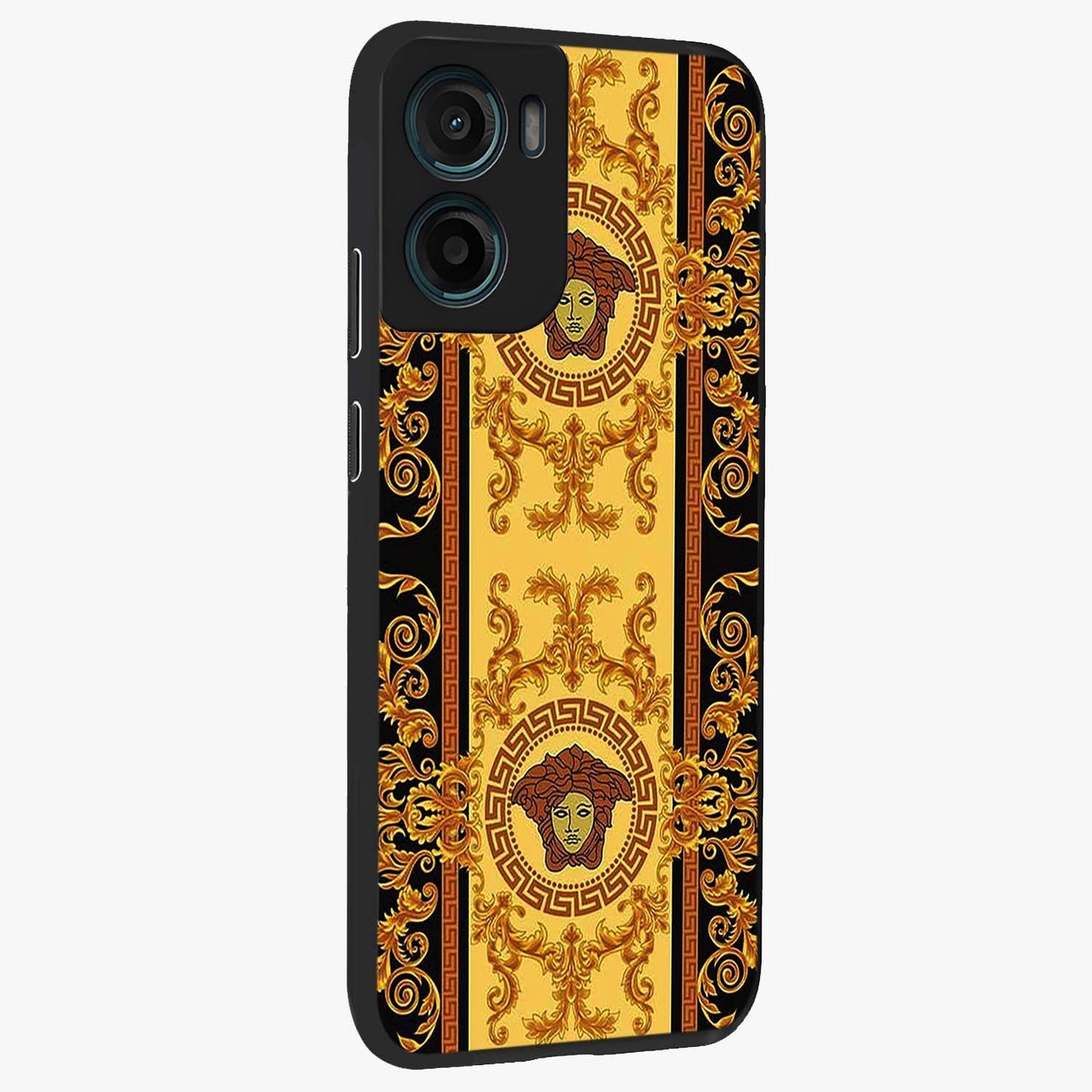 Golden Lotus Glow Glass Case upright view showcasing luminous lotus artwork with peaceful divine theme.