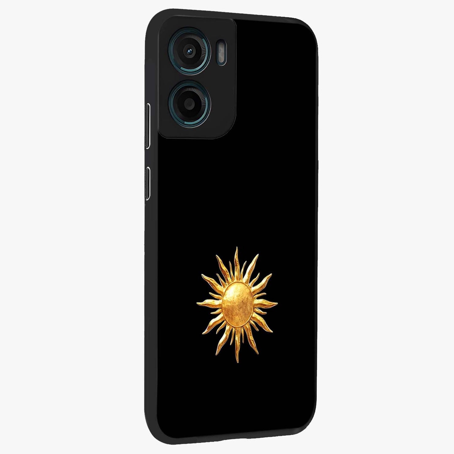 Golden Sun Minimalism Glass Case upright view showcasing haunting graveyard artwork with dramatic dark theme.