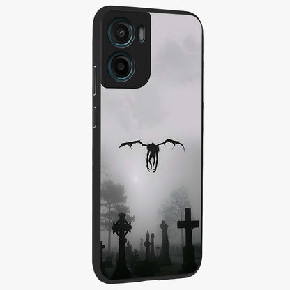Graveyard Shadow Descent Glass Case upright view showcasing haunting graveyard artwork with dramatic dark theme.