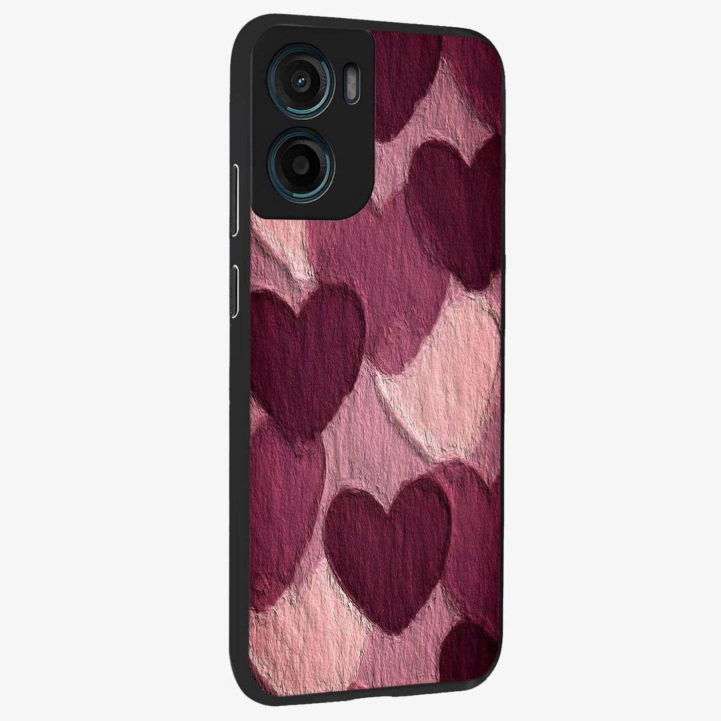 Layered Paper Hearts Glass Case upright view showcasing decorative layered heart artwork with sweet love theme.