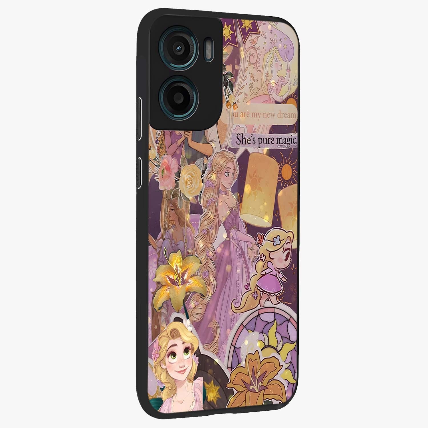 Magical Tangled Dream Glass Case upright view showcasing enchanting artistic artwork with dreamy fantasy theme.