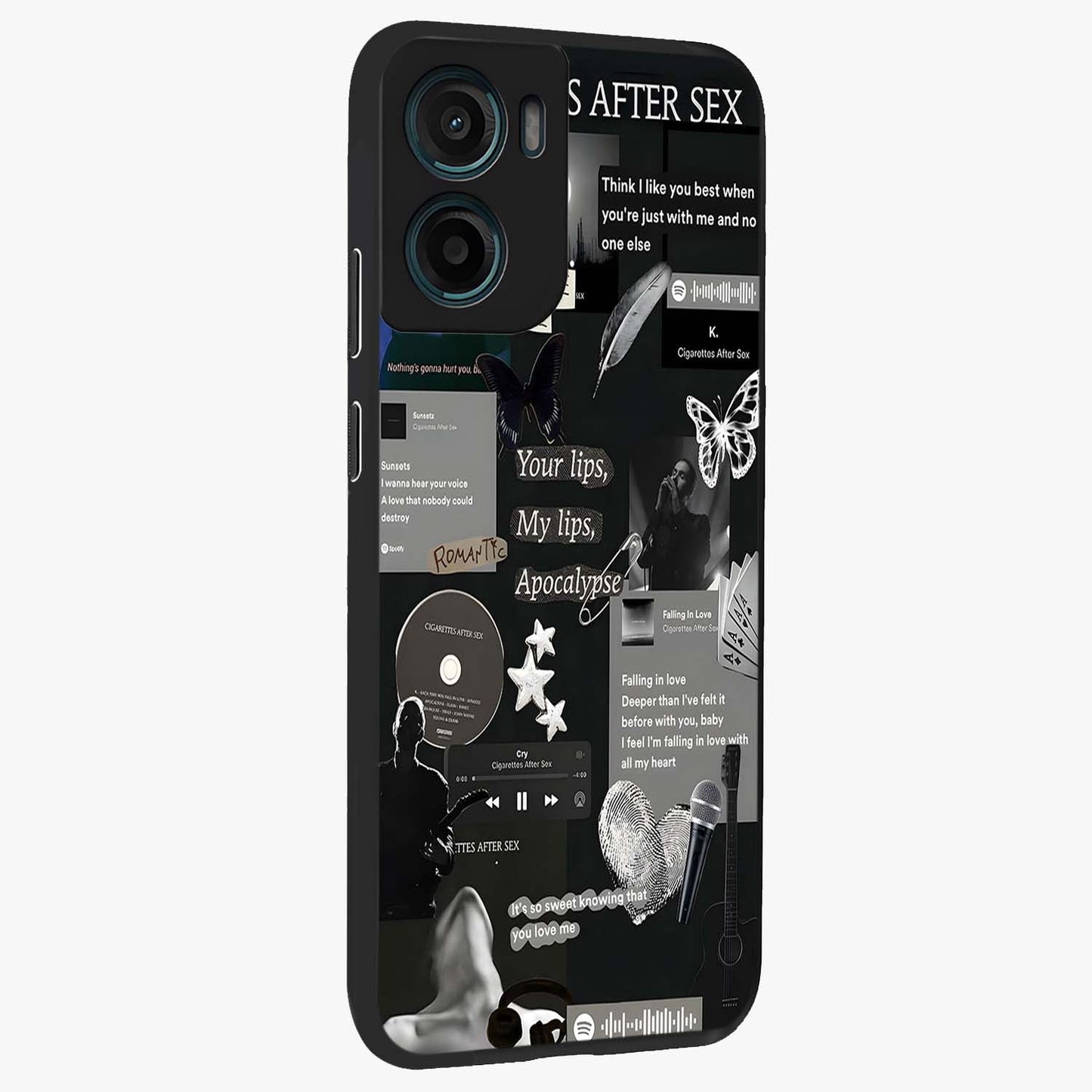 Midnight Love Echo Glass Case upright view showcasing expressive romantic artwork with dreamy midnight theme.