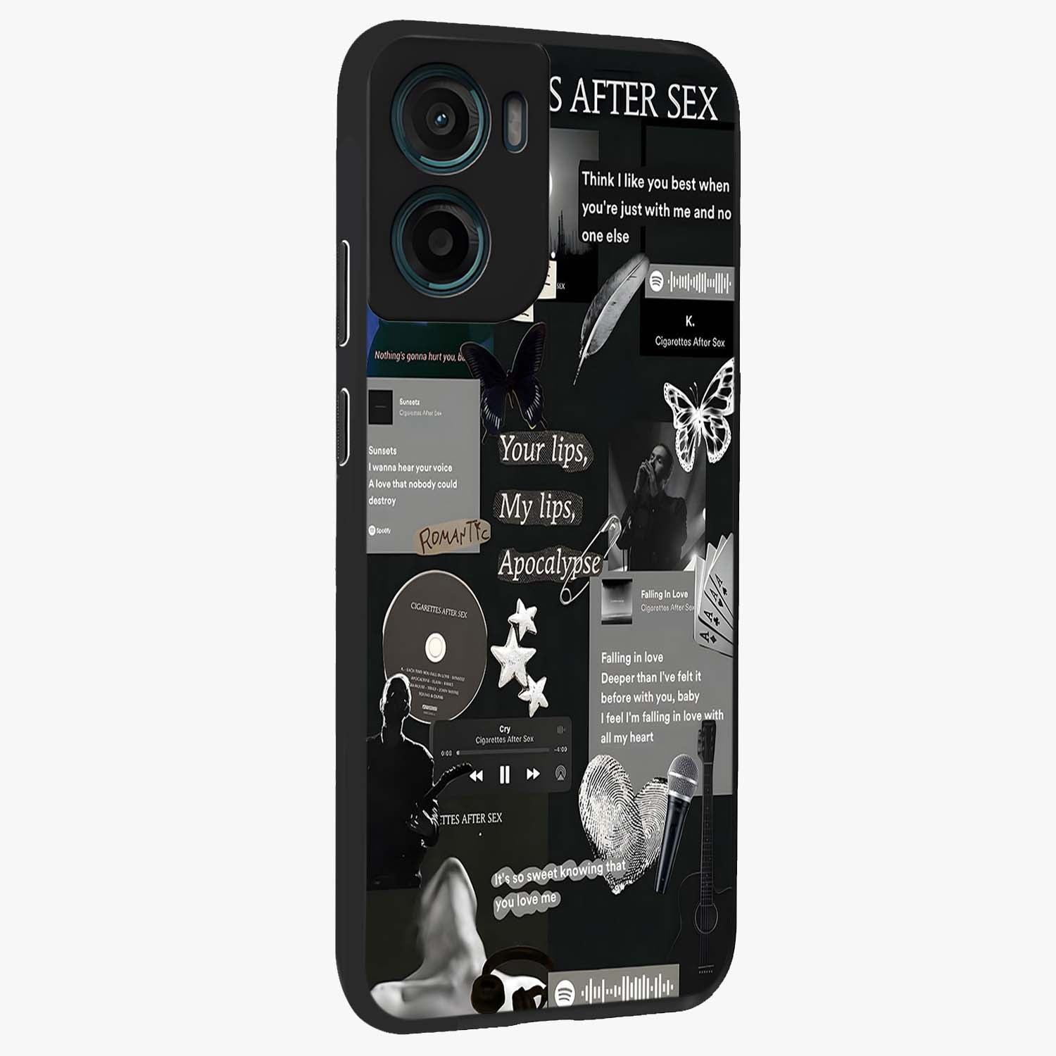 Midnight Love Echo Glass Case upright view showcasing expressive romantic artwork with dreamy midnight theme.