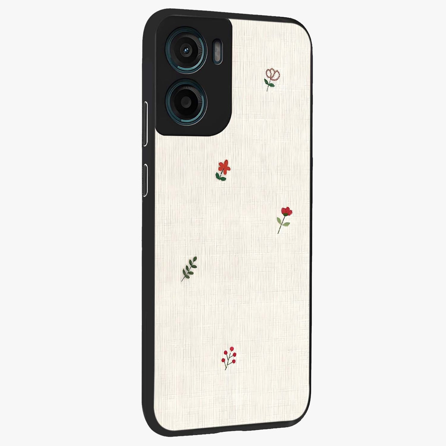 Minimalistic Blue With White Flower Pattern Glass Case upright view showcasing clean white flower artwork with calming blue theme.