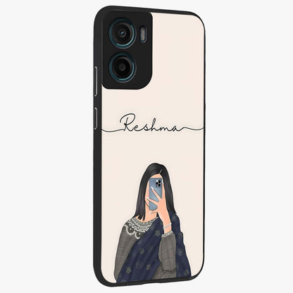 Mirror Mood Muse With Custom Name Glass Case upright view showcasing artistic mirror themed artwork with personalized aesthetic.