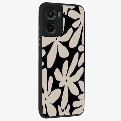 Monochrome Petal Dance Glass Case upright view showcasing artistic floral pattern with stylish monochrome theme.
