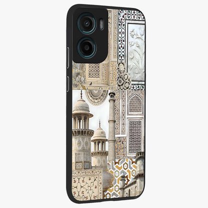 Mughal Marble Legacy Glass Case upright view showcasing ornate Mughal design with luxurious traditional theme.