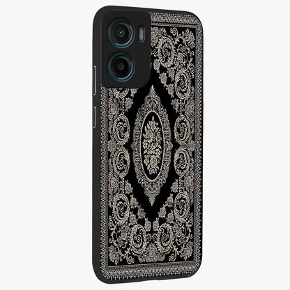 Noir Bloom Elegance Glass Case upright view showcasing graceful floral artwork with luxurious dark theme.