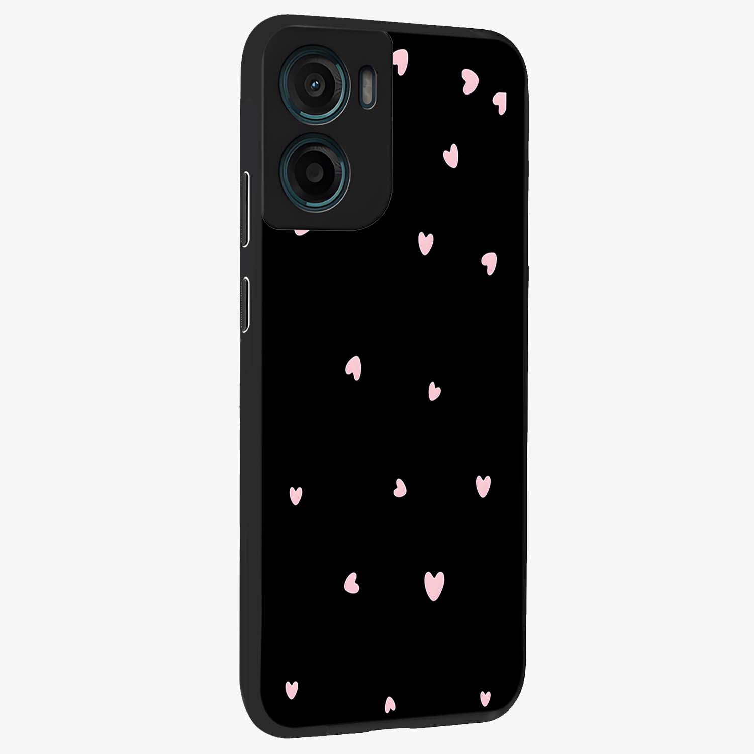 Pink Love Drops Glass Case upright view showcasing charming heart drop artwork with romantic playful theme.