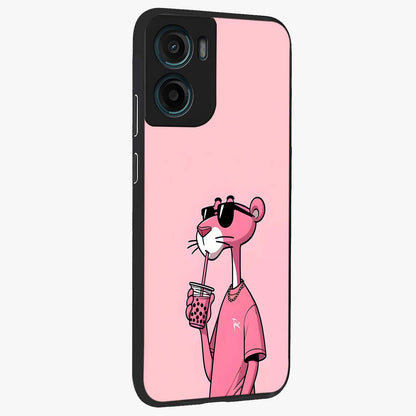 Pink Panther Glass Case upright view showcasing fun animated artwork with stylish retro cartoon theme.