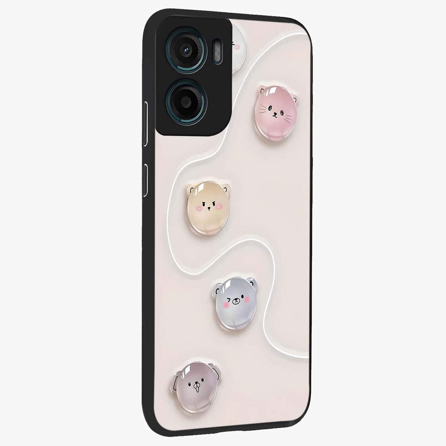 Puffy Face Parade Glass Case upright view showcasing adorable character artwork with cheerful animated theme.
