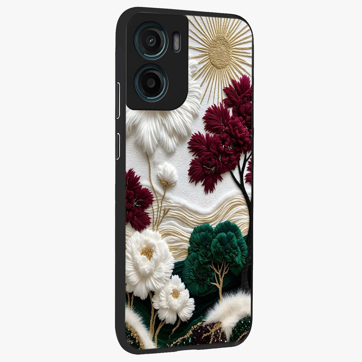 Radiant Bloom Elegance Glass Case upright view showcasing decorative flower artwork with refined botanical theme.
