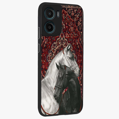 Regal Stallion Tapestry Glass Case upright view showcasing powerful horse artwork with elegant tapestry theme.