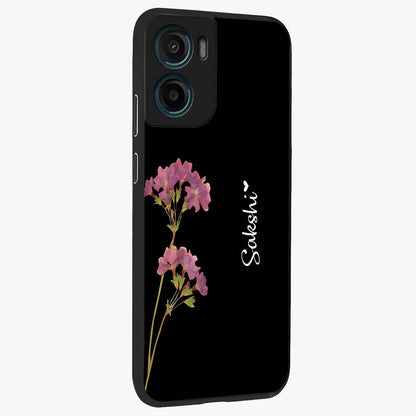 Riching Lavender Flower Custom Name Glass Case upright view showcasing elegant lavender floral artwork with personalized aesthetic.