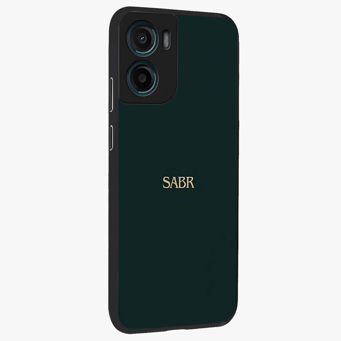 Sabr Minimal Patience Glass Case upright view showcasing calm minimalist artwork with motivational patience theme.