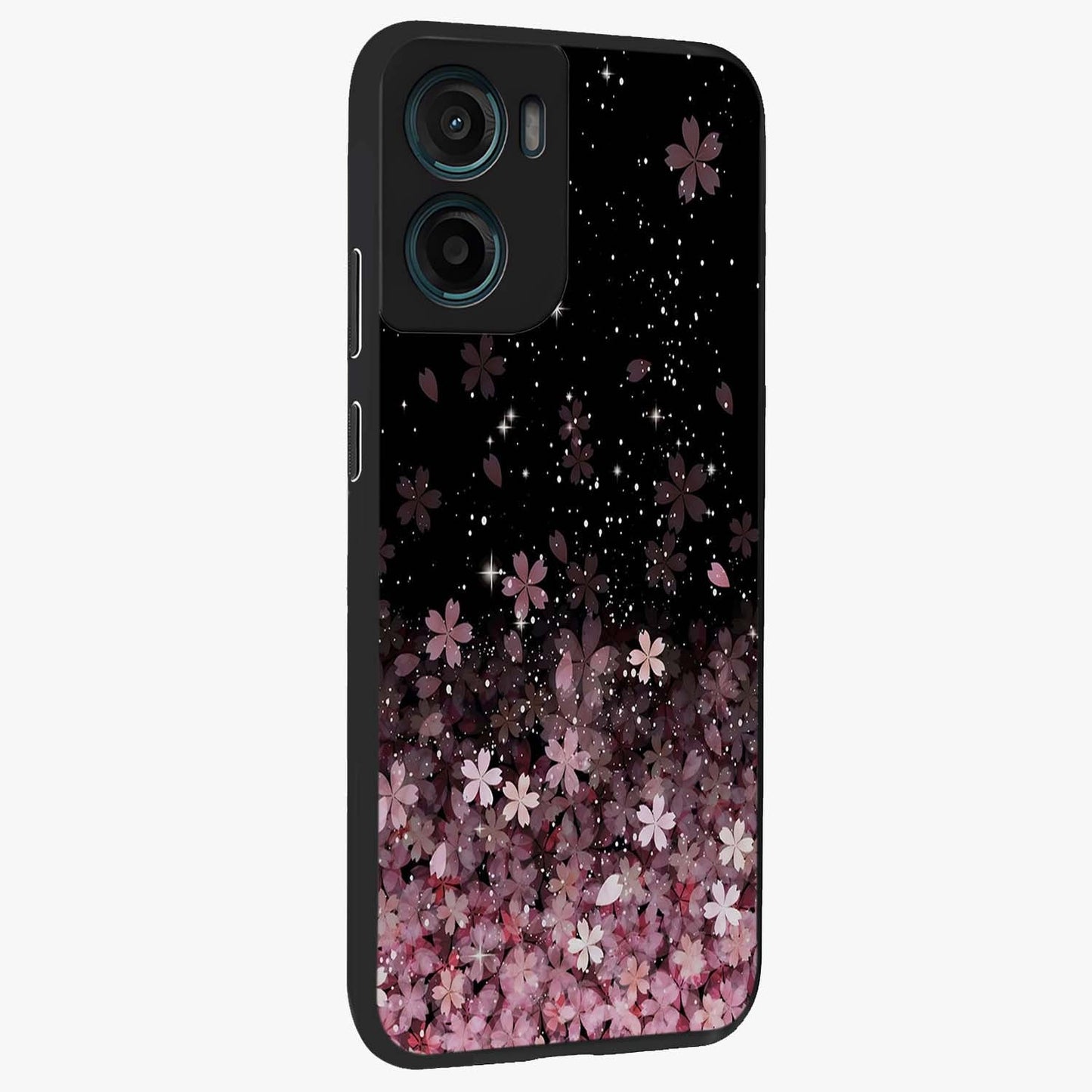 Small Starry Flowers Glass Case upright view showcasing charming floral artwork with dreamy starry theme.