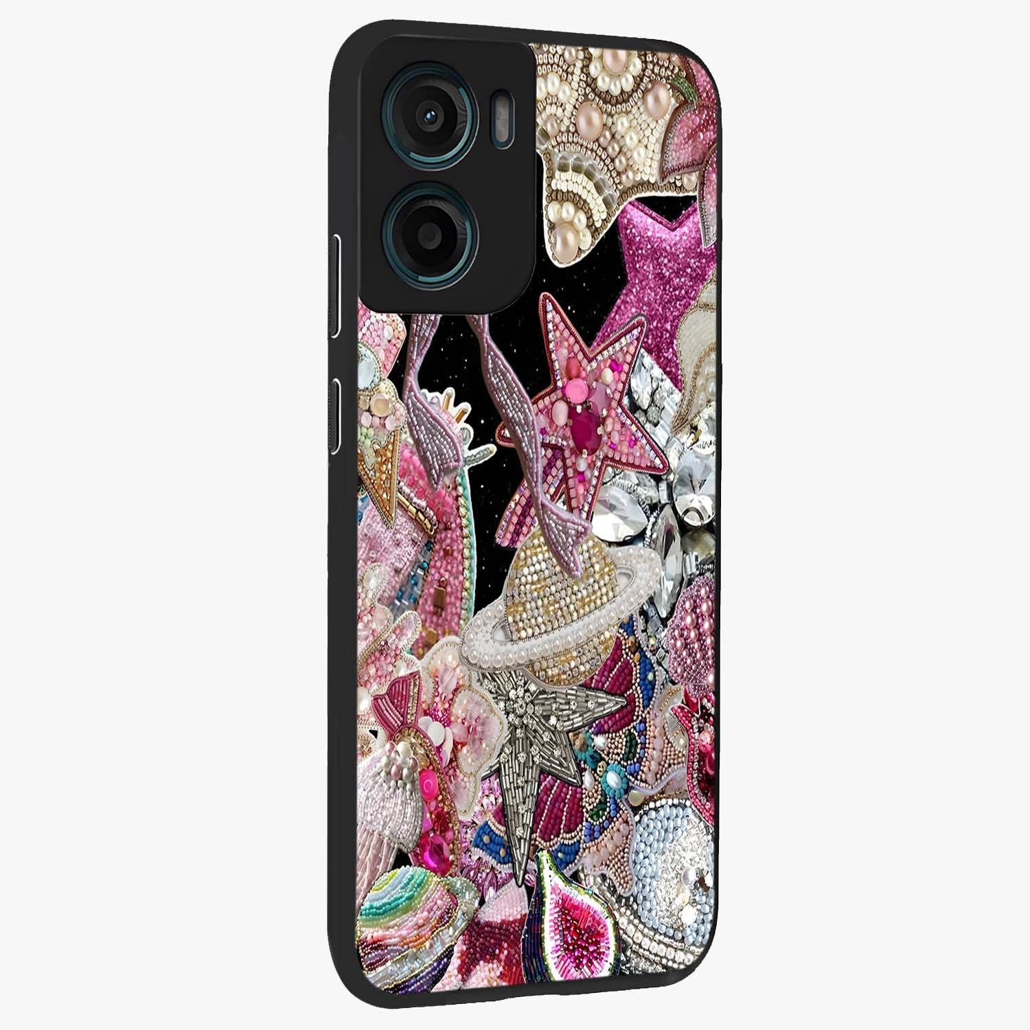 Starlit Jewel Dream Glass Case upright view showcasing radiant star inspired artwork with magical night theme.