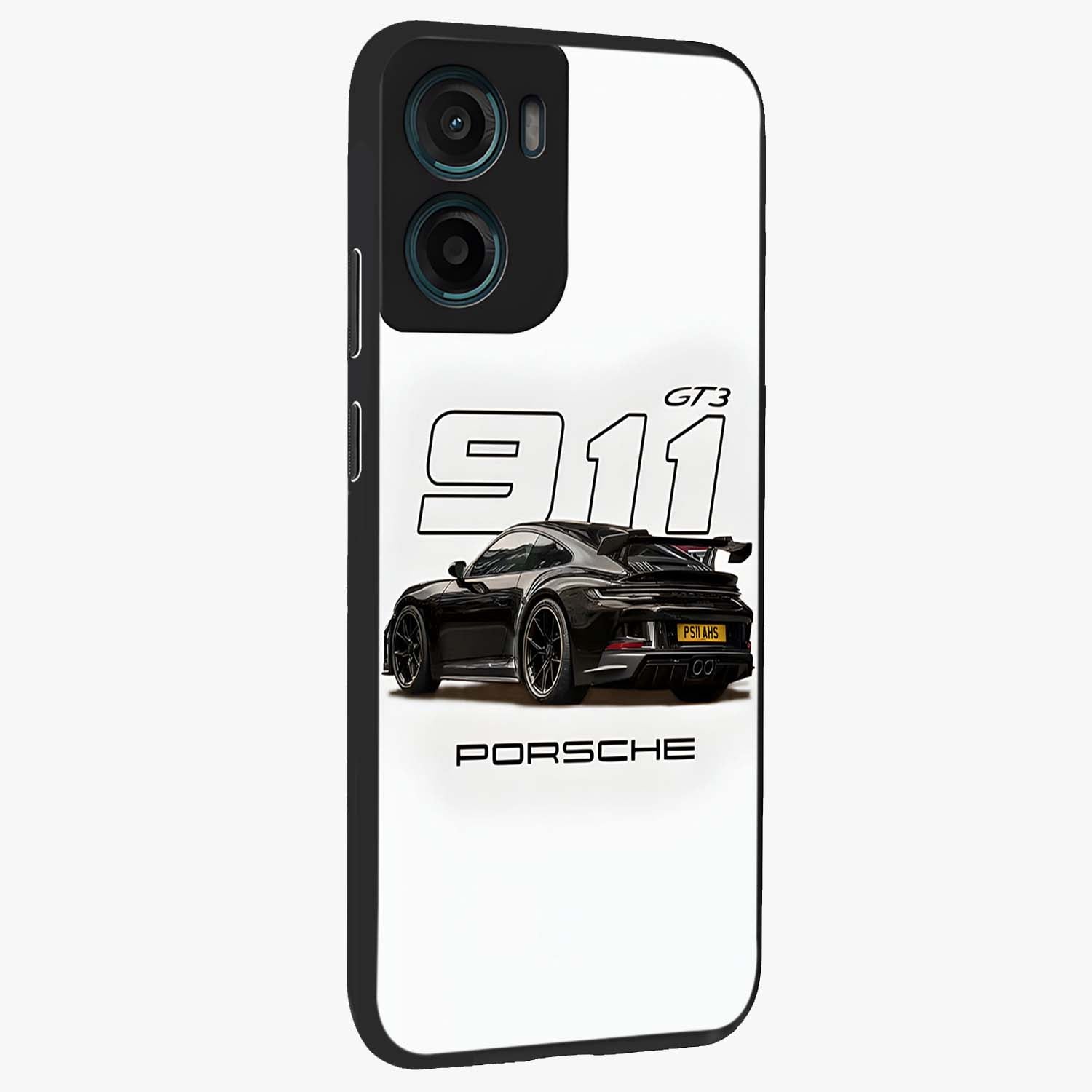 Turbo Legacy Icon Glass Case upright view showcasing bold racing inspired artwork with classic car theme.
