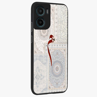 White Aesthetic Bow Glass Case upright view showcasing delicate ribbon bow artwork with cute minimalist theme.