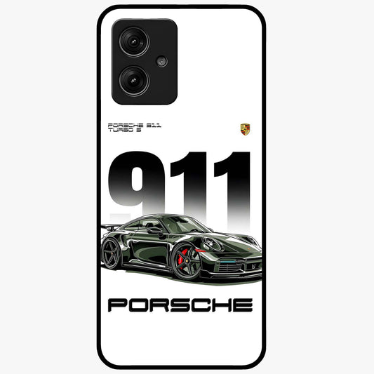 911 Turbo Dominance Glass Case showing clean flat back view with bold 911 sports car artwork and glossy glass finish.