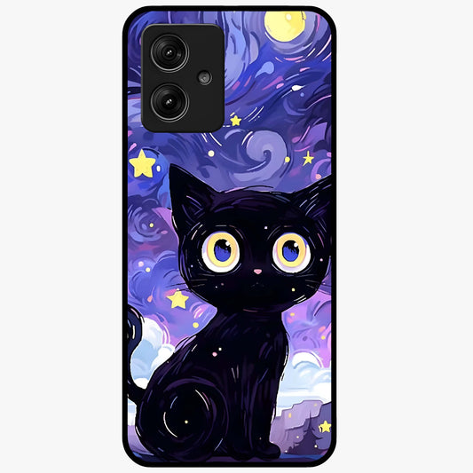 Abstract Cat Art Glass Case showing flat back view with artistic cat illustration and glossy glass finish.