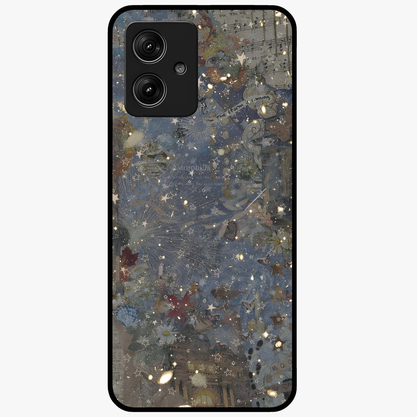 Aesthetic Astrolophia Glass Case showing flat back view with dreamy aesthetic design and glossy glass finish.