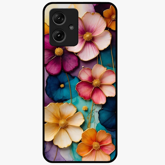 Artlyn Grace Flower Pattern Glass Case showing flat back view with elegant floral pattern artwork and glossy glass finish.