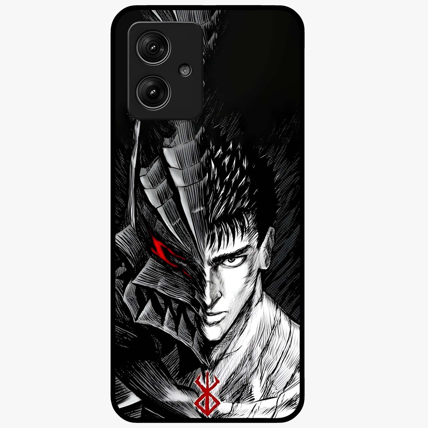 Berserker Blood Oath Glass Case showing flat back view with fierce warrior inspired artwork and glossy glass finish.