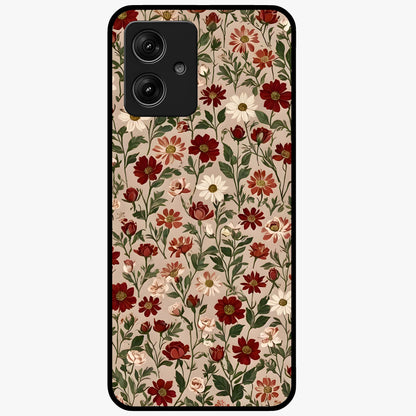 Biege Flower With Leaf Glass Case showing flat back view with soft beige floral artwork and glossy glass finish.