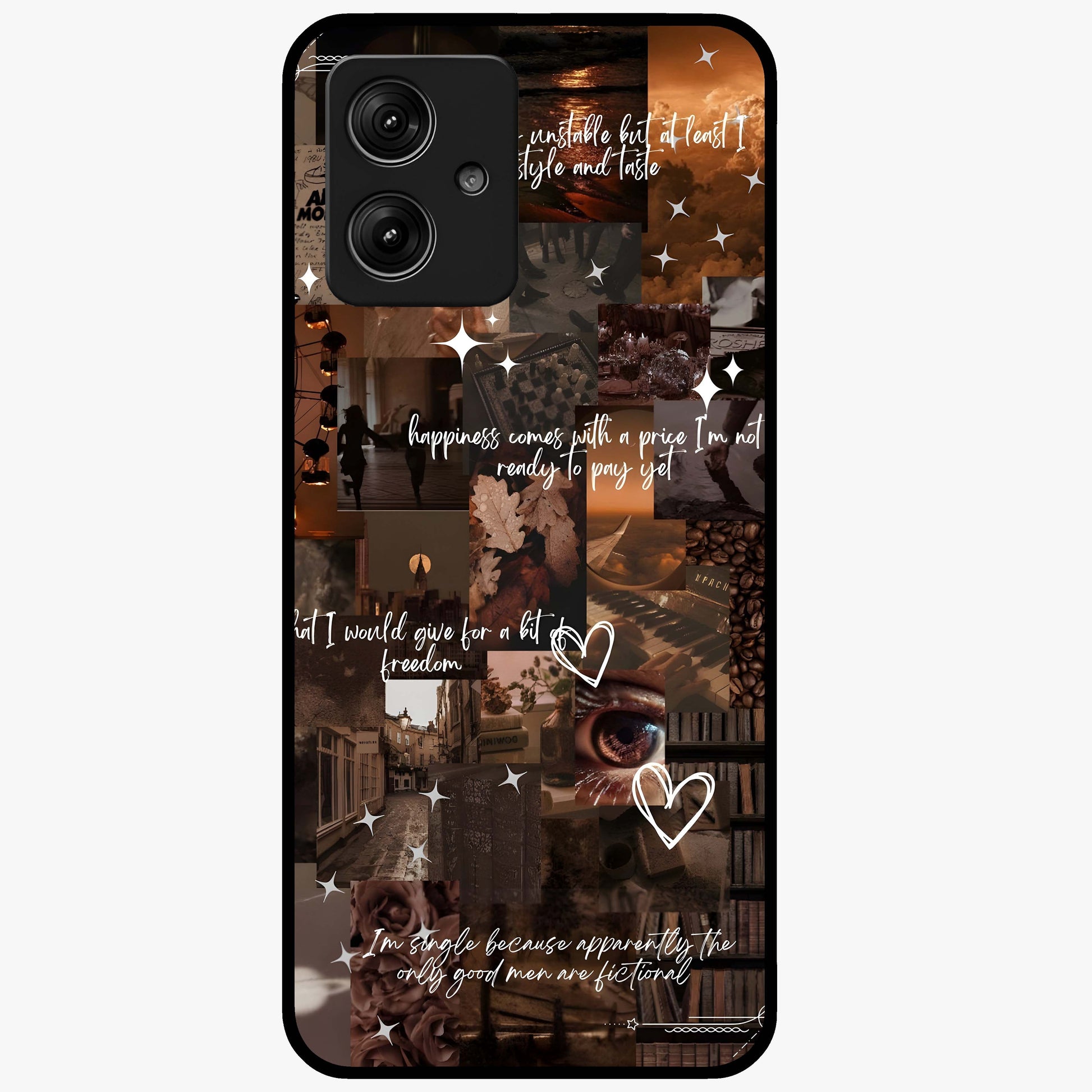 Bittersweet Aesthetic Chaos Glass Case showing flat back view with artistic chaotic aesthetic design and glossy glass finish.