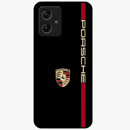 Black Minimal Porsche Glass Case showing flat back view with sleek minimal sports car artwork and glossy glass finish.