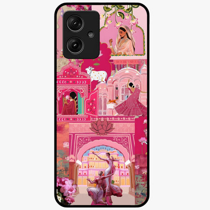 Blossoms of Rajasthan Glass Case showing flat back view with traditional floral artwork inspired by Rajasthan and glossy glass finish.