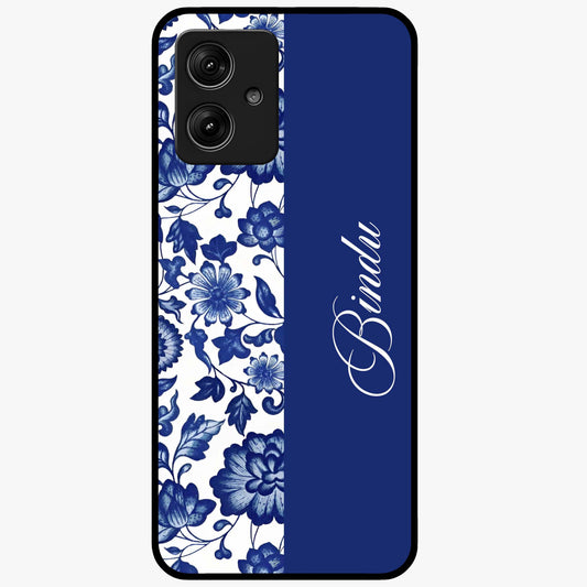 Blue Vintage Floral Pattern Glass Case upright view showcasing timeless floral illustration with vintage inspired style.