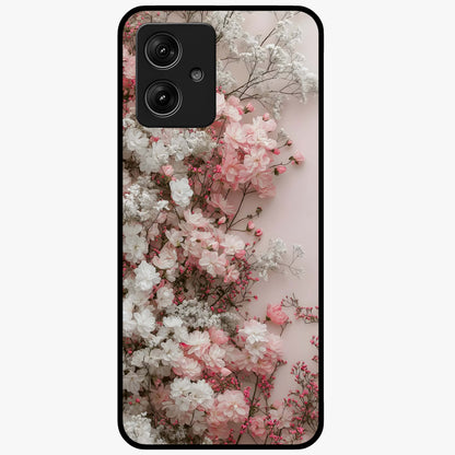 Blush Blossom Cloud Glass Case showing flat back view with dreamy blush cloud blossom artwork and glossy glass finish.