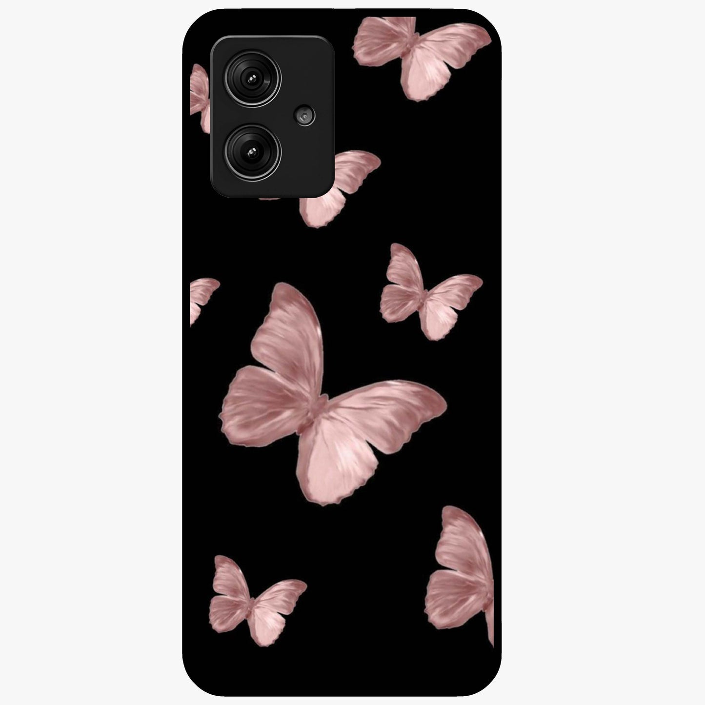 Butterfly Pattern Glass Case showing flat back view with elegant butterfly pattern artwork and glossy glass finish.