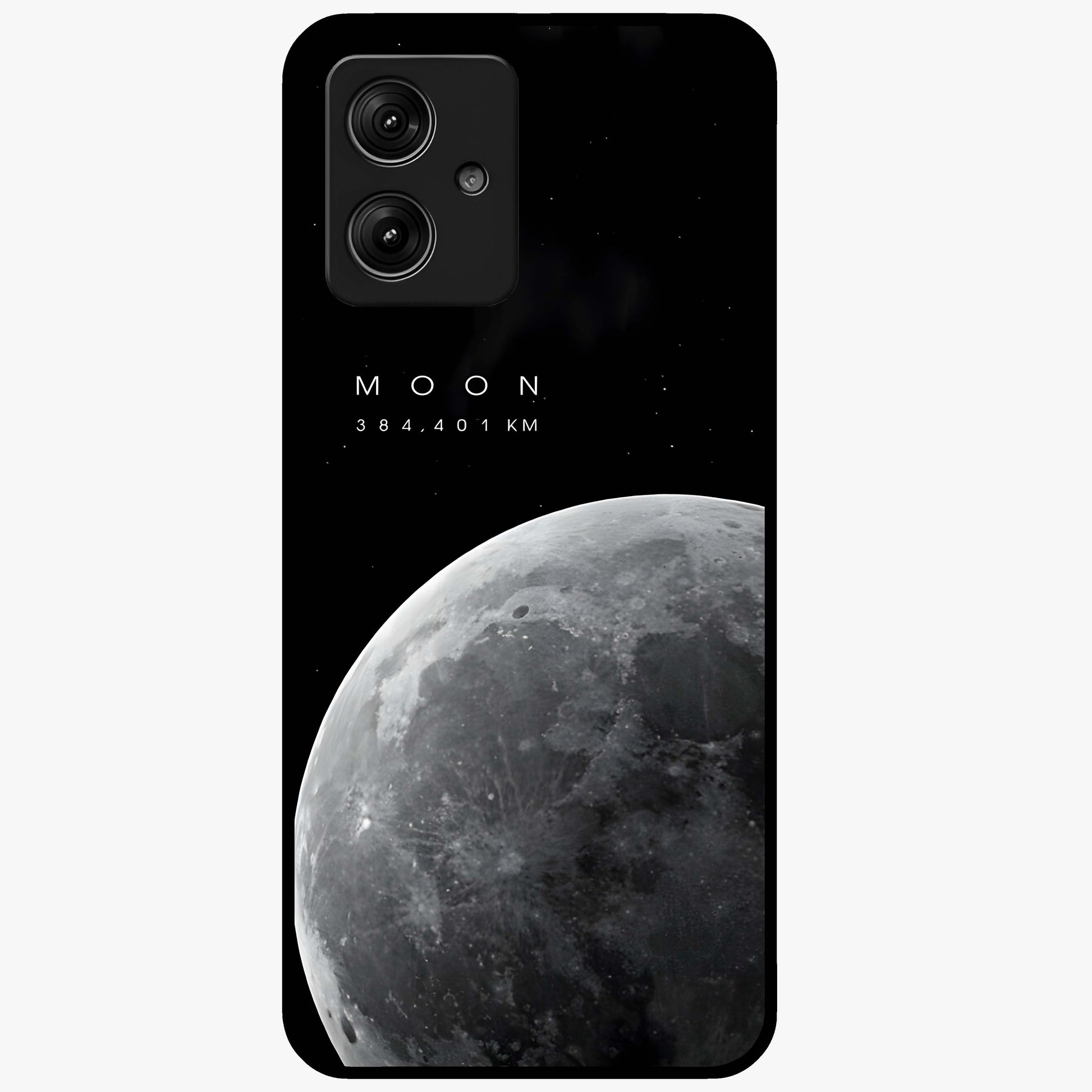 Cosmic Moon Glow Glass Case showing flat back view with glowing moon artwork and glossy glass finish.