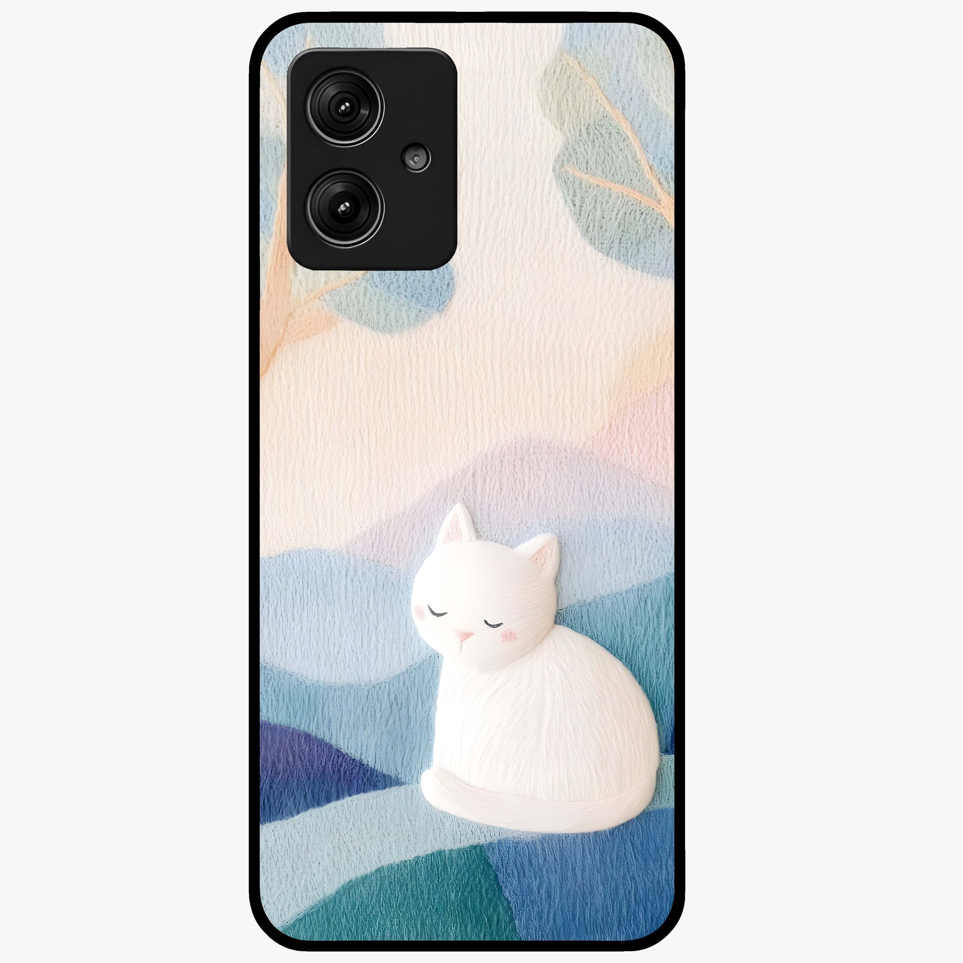 Cotton Dream Cat Glass Case showing flat back view with soft dreamy cat artwork and glossy glass finish.