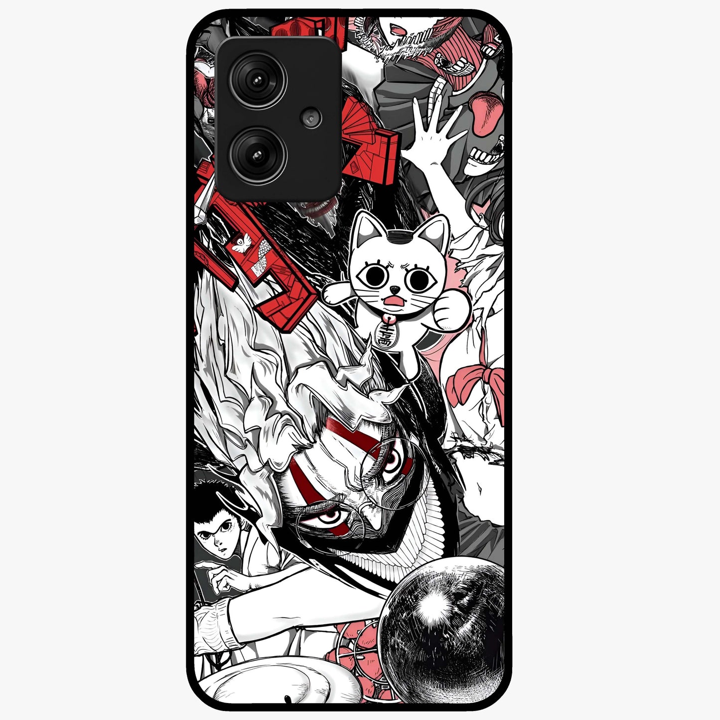 Crimson Chaos Panel Glass Case showing flat back view with bold crimson abstract artwork and glossy glass finish.
