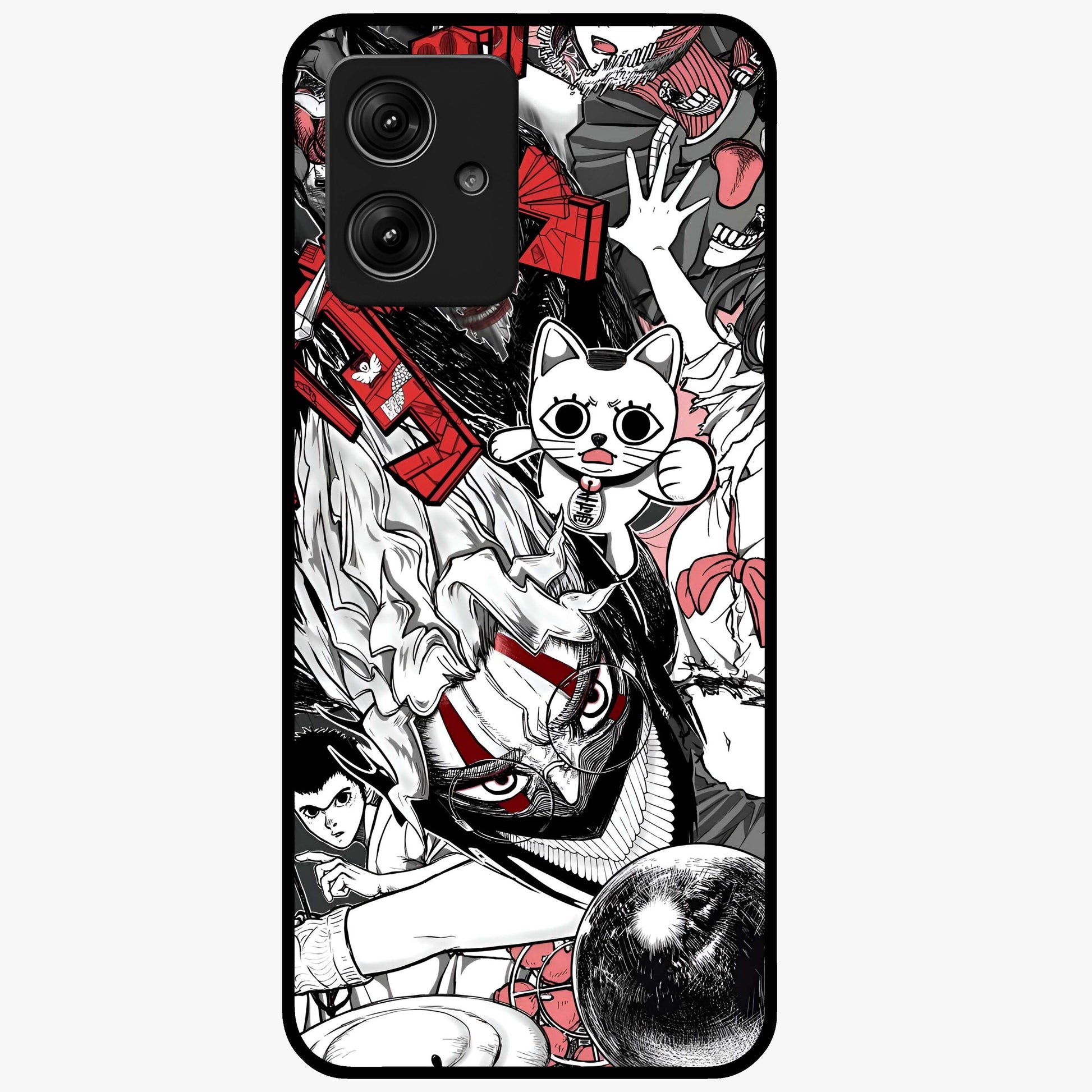 Crimson Chaos Panel Glass Case showing flat back view with bold crimson abstract artwork and glossy glass finish.