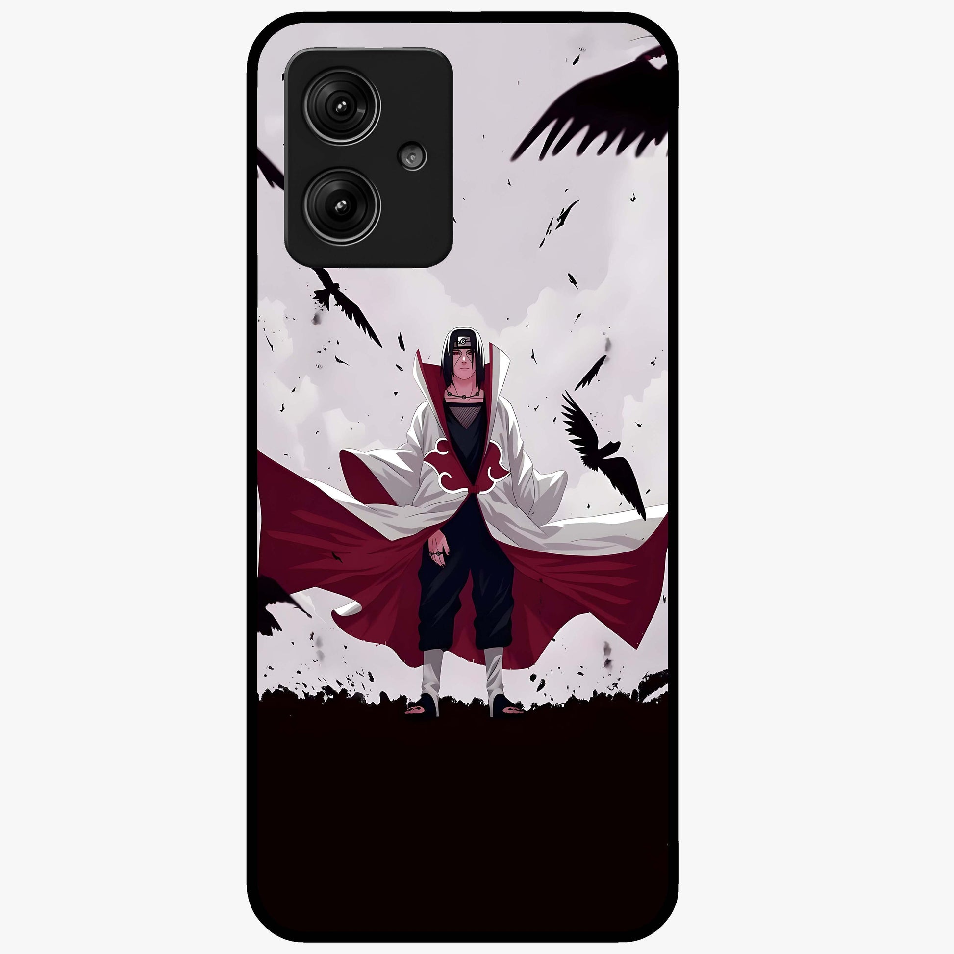 Crimson Crow Ascension Glass Case showing flat back view with mystical crow artwork and glossy glass finish.